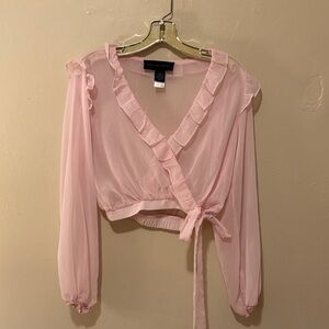 Elegant Pink Ruffle Wrap Blouse